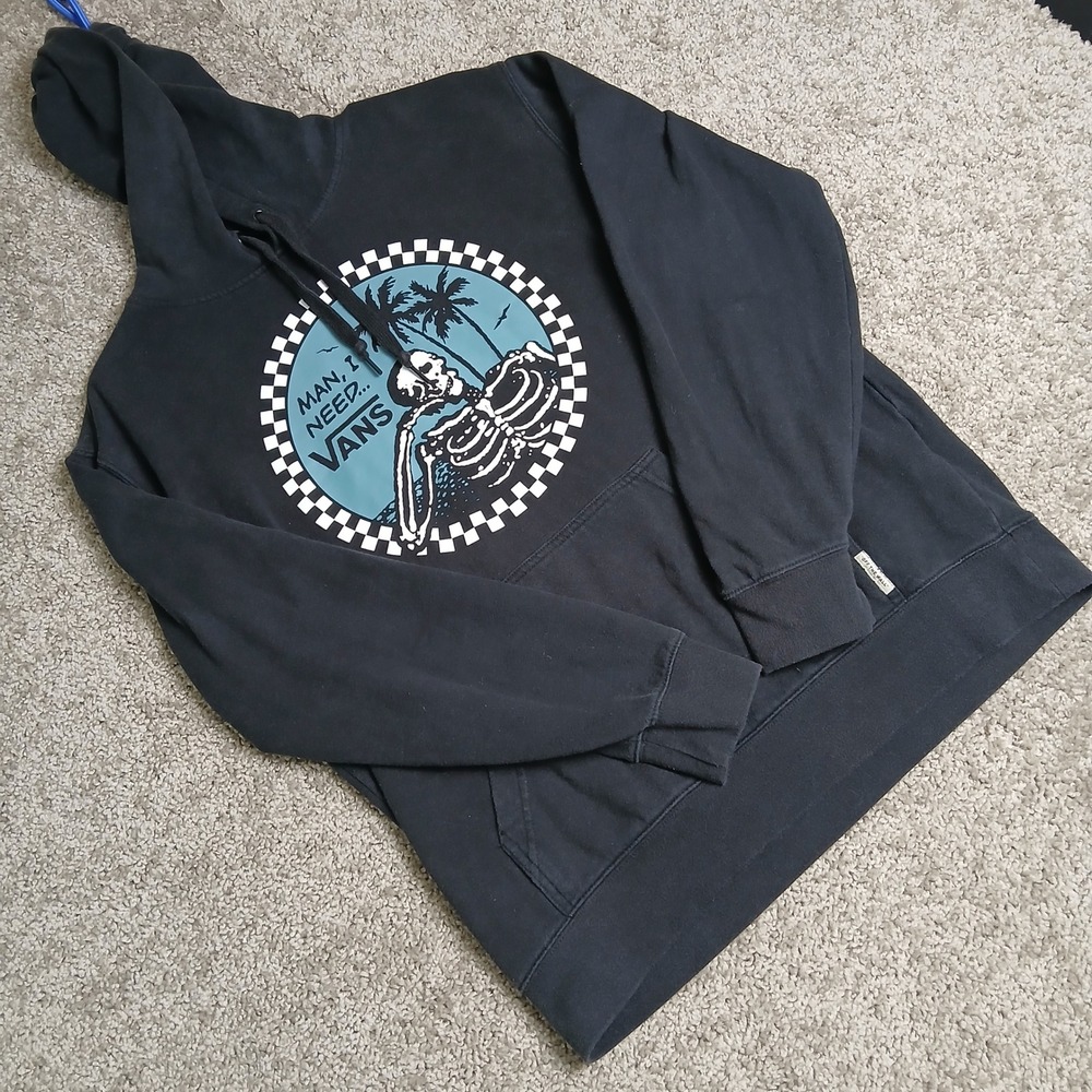 Vans Mens Skeleton Palm Tree Graphic Hoodie Black Small Skater Surf Pullover